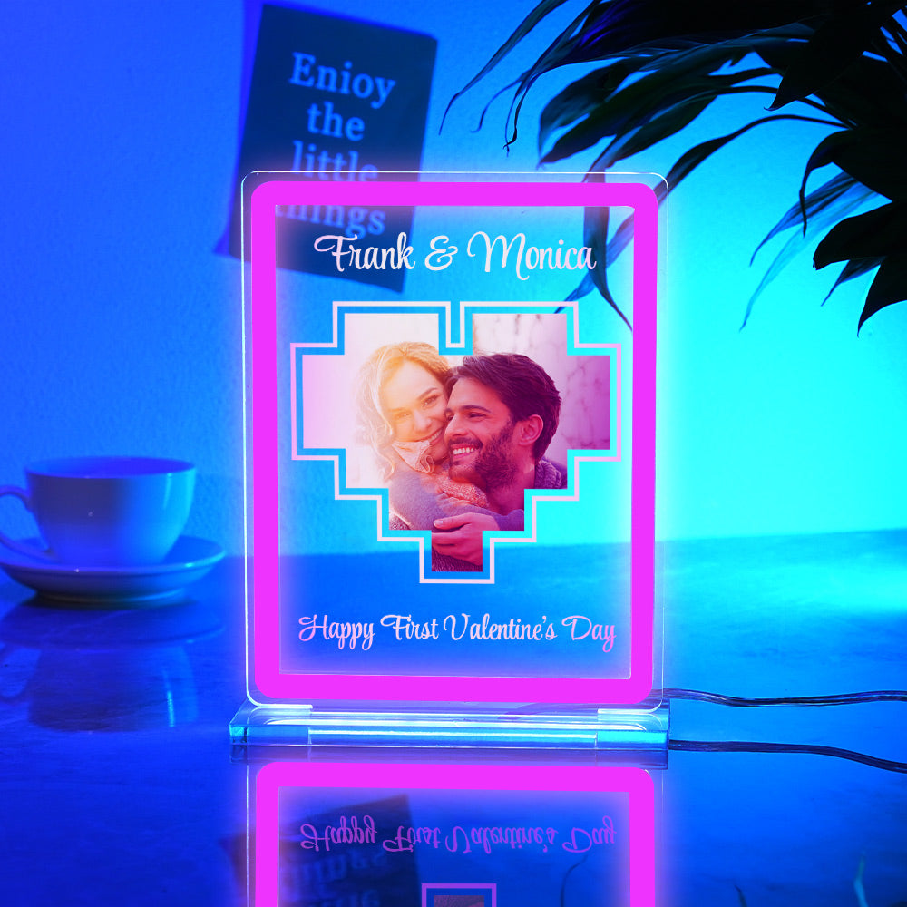 Personalized Acrylic Plaque Neon Night Light Dreamy Atmosphere With Your Photo and Name Gift For Girlfriend