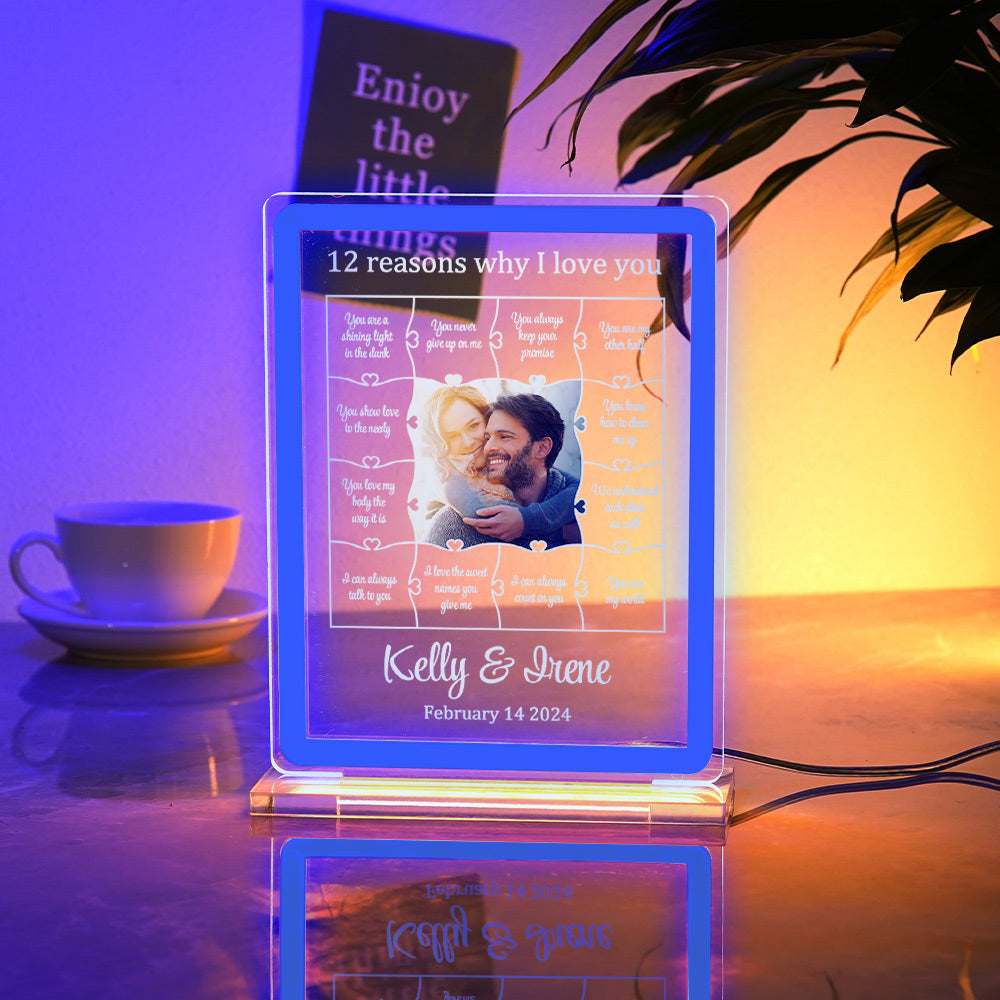 Personalized Photo Acrylic Neon Night Light Romantic Lighting Gifts For Her - 12 Reasons Why I Love You