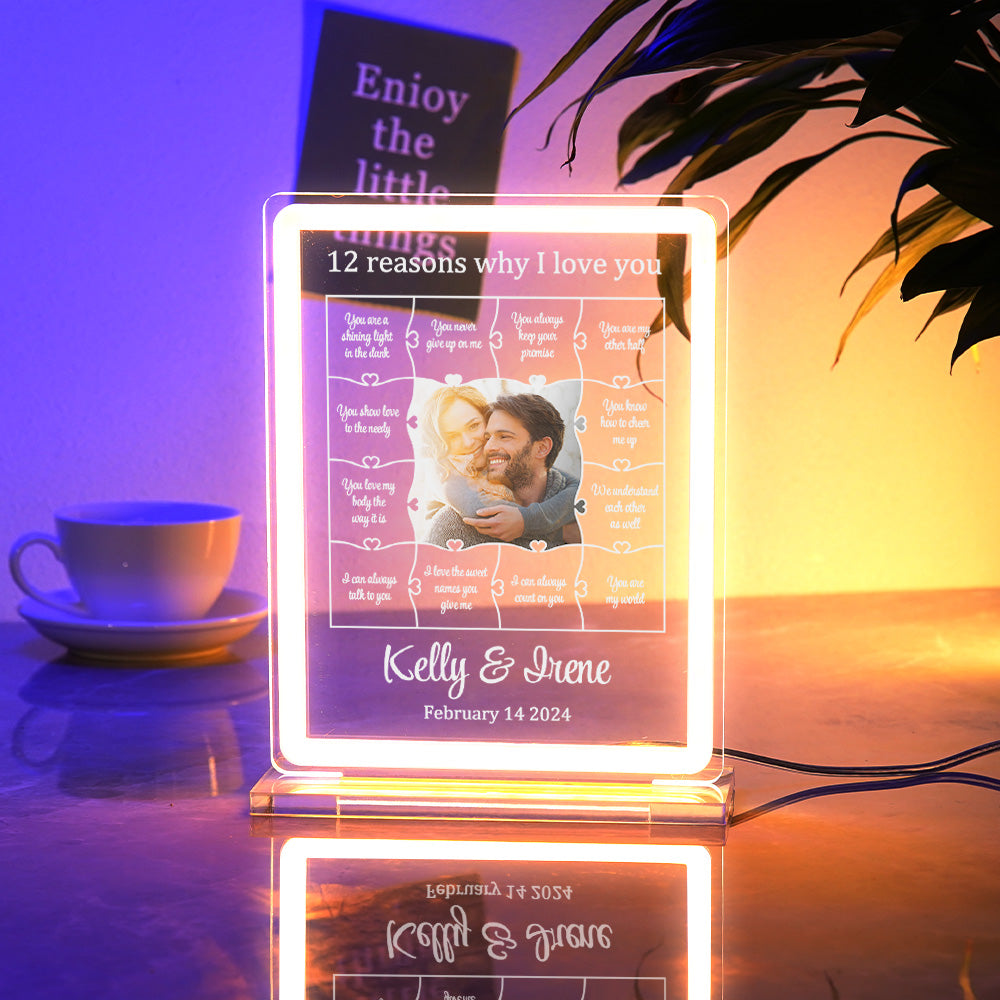 Personalized Photo Acrylic Neon Night Light Romantic Lighting Gifts For Her - 12 Reasons Why I Love You