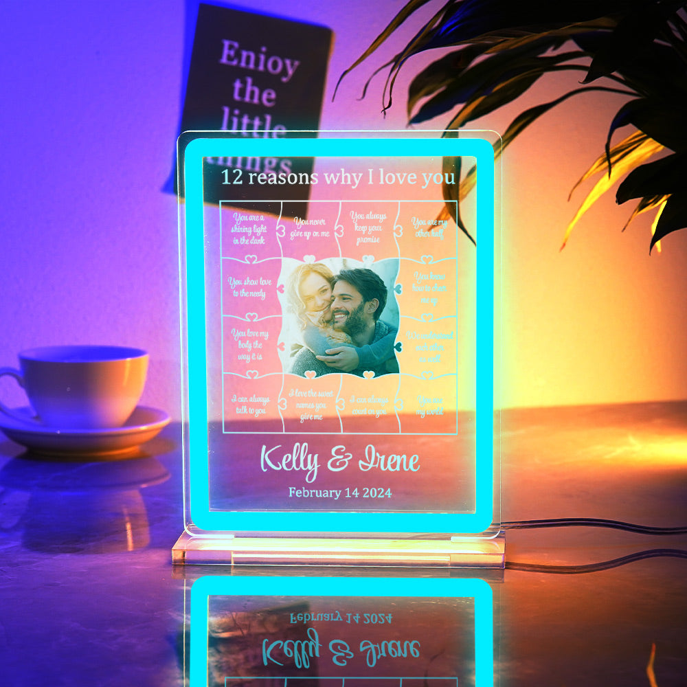 Personalized Photo Acrylic Neon Night Light Romantic Lighting Gifts For Her - 12 Reasons Why I Love You