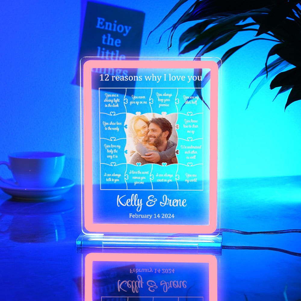 Personalized Photo Acrylic Neon Night Light Romantic Lighting Gifts For Her - 12 Reasons Why I Love You