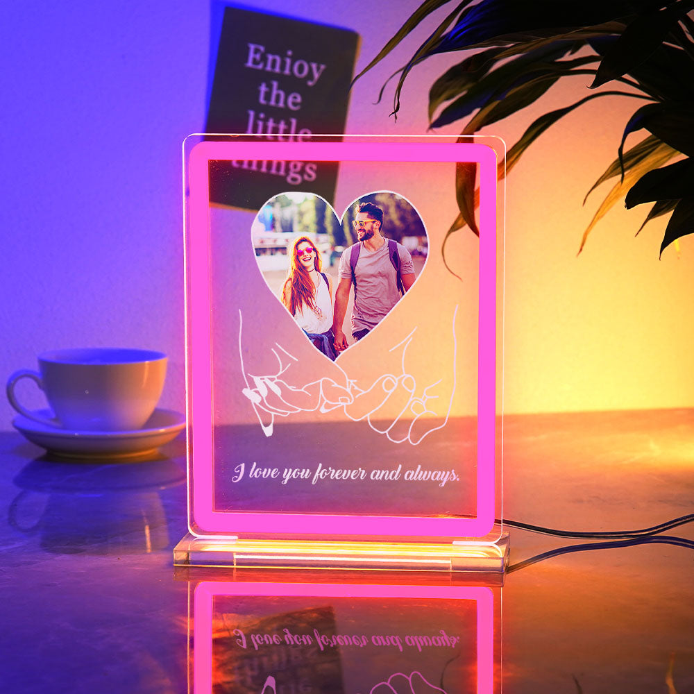 Personalized Photo Neon Sign Night Light Love Heart Custom Text Hand In Hand Plaque Lamp Valentine Gifts