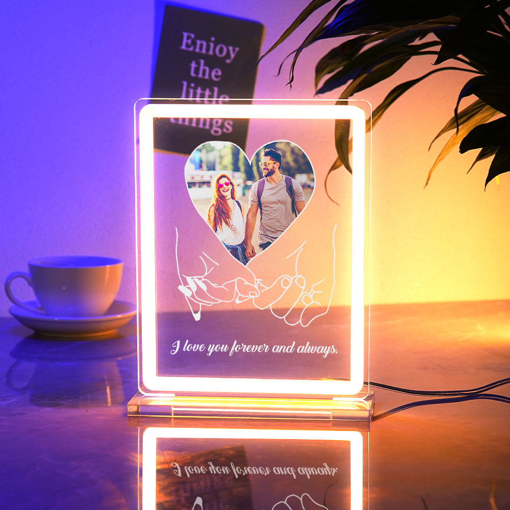 Personalized Photo Neon Sign Night Light Love Heart Custom Text Hand In Hand Plaque Lamp Valentine Gifts