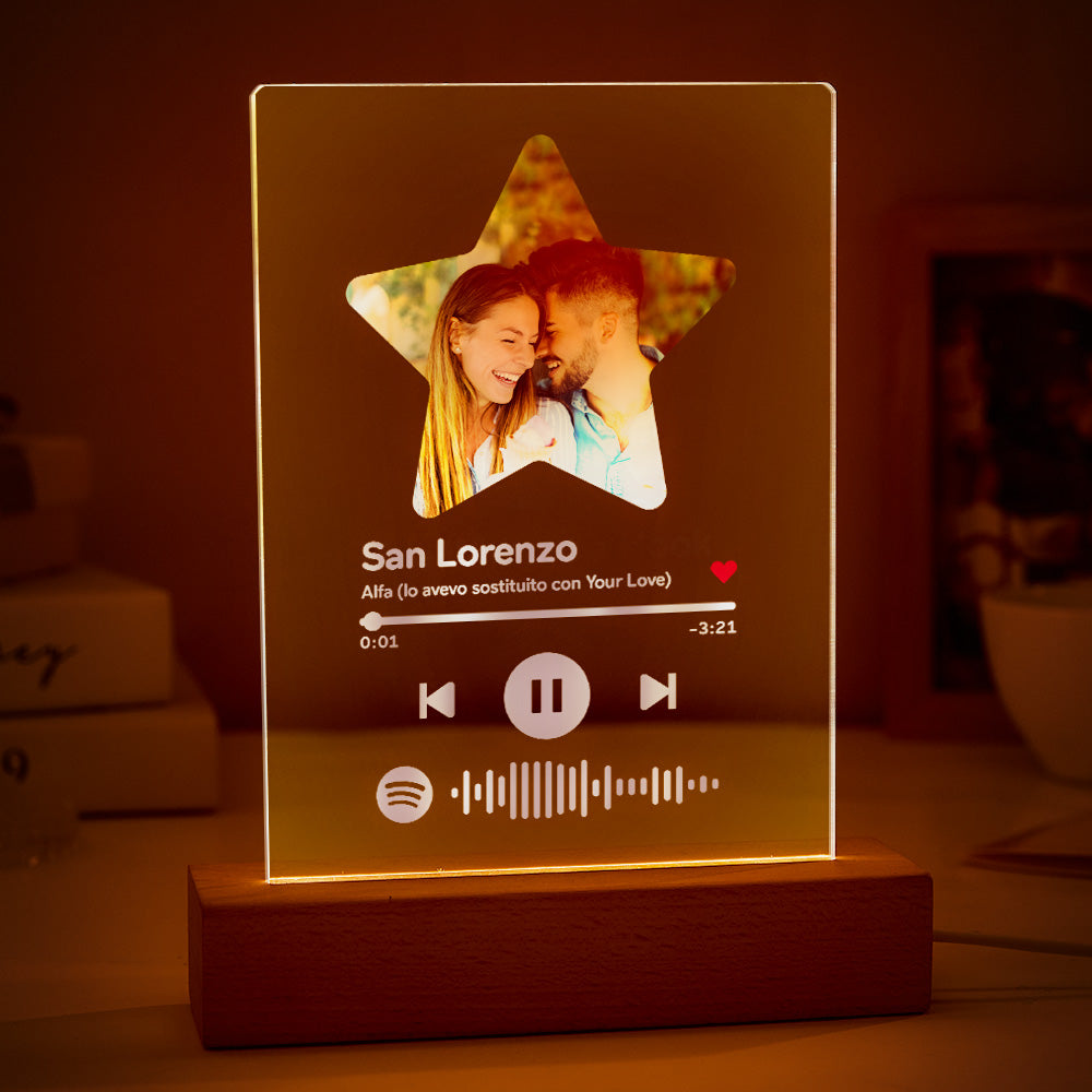 Lampada personalizzata in vetro acrilico con codice Spotify per foto, luce notturna, regali per la fidanzata, il fidanzato