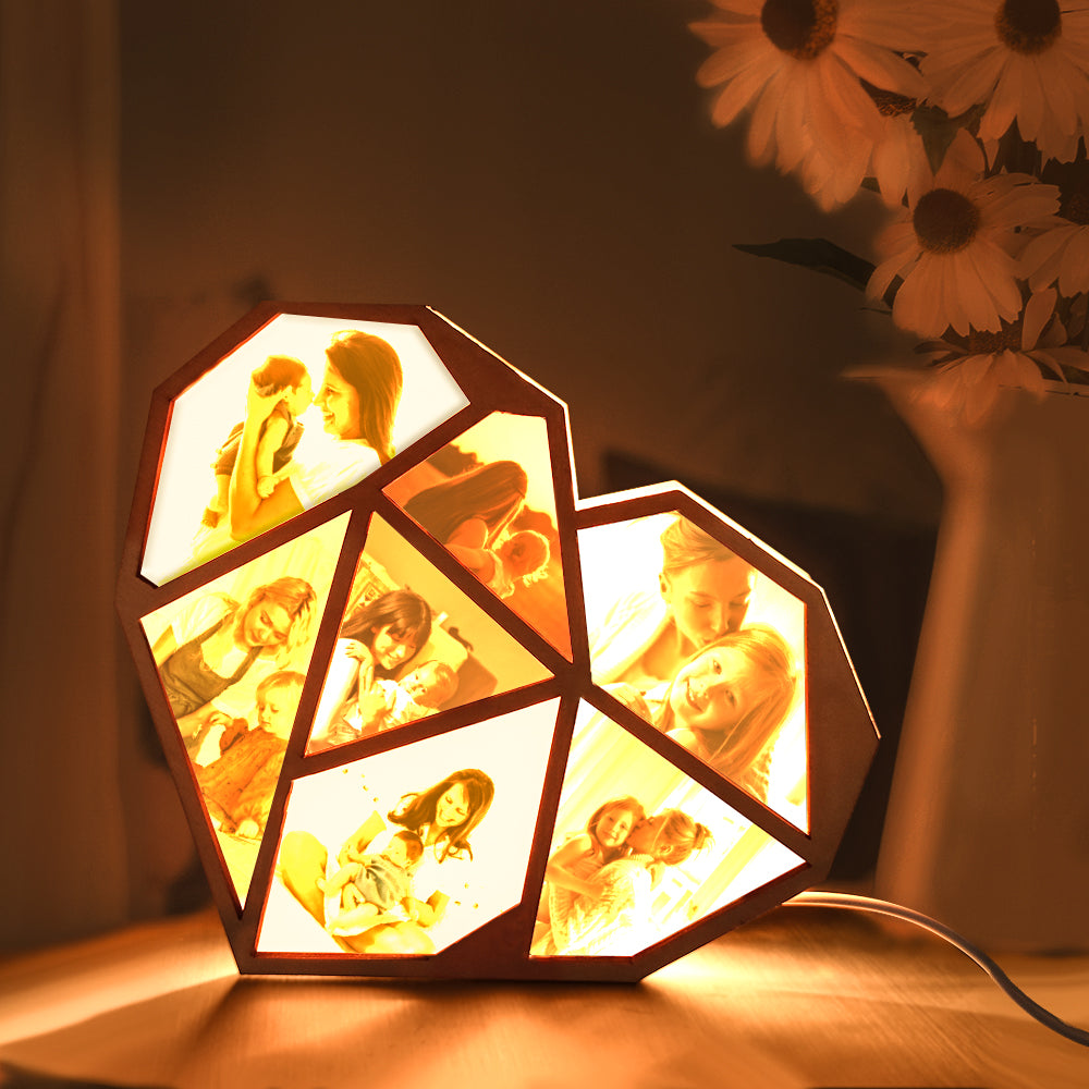 Lampada in legno con foto personalizzata Regalo personalizzato per la decorazione della casa con luce notturna a led a forma di cuore 