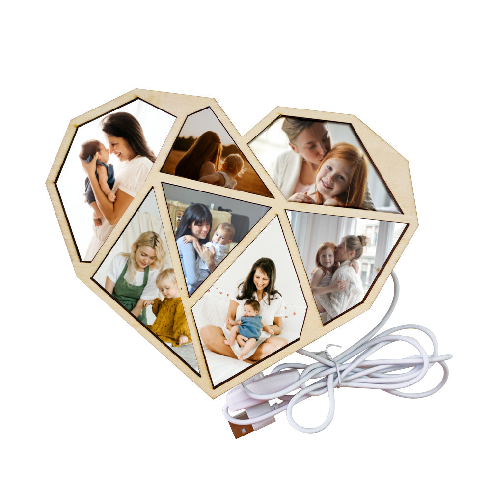 Custom Photo Wooden Lamp Personalized Heart Led Night Light Home Decoration Gift