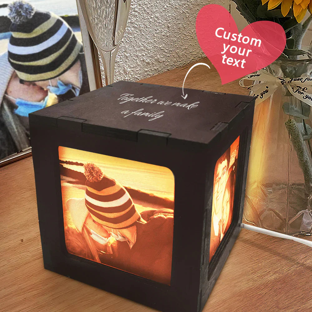 Custom Photo Cube Box Light Personalized Wooden Photo Frame Night Light Gift