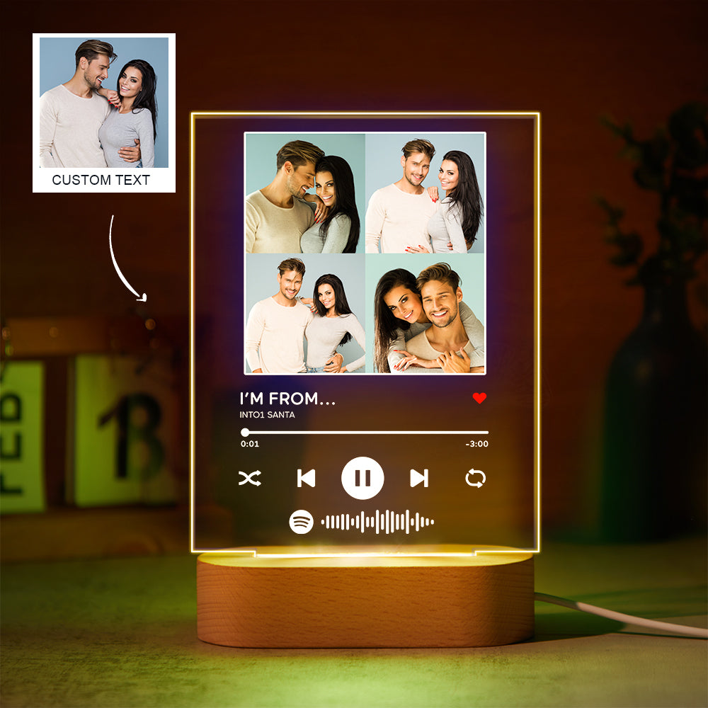 Custom Photos Scannable Spotify Code Lamp Acrylic Colorful Night Light Romantic Valentine's Day Gift For Boyfriend Girlfriend