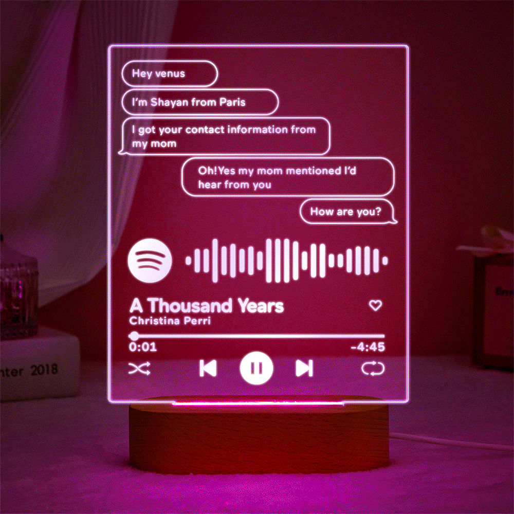 Lampada con targa musicale con messaggio personalizzato, codice Spotify scansionabile, luce notturna colorata, regalo di San Valentino per la fidanzata, il fidanzato