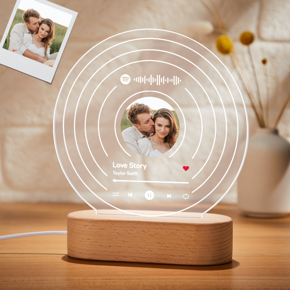 Lampada personalizzata con codice Spotify, regalo personalizzato per luce notturna con placca per foto e canzone per coppia