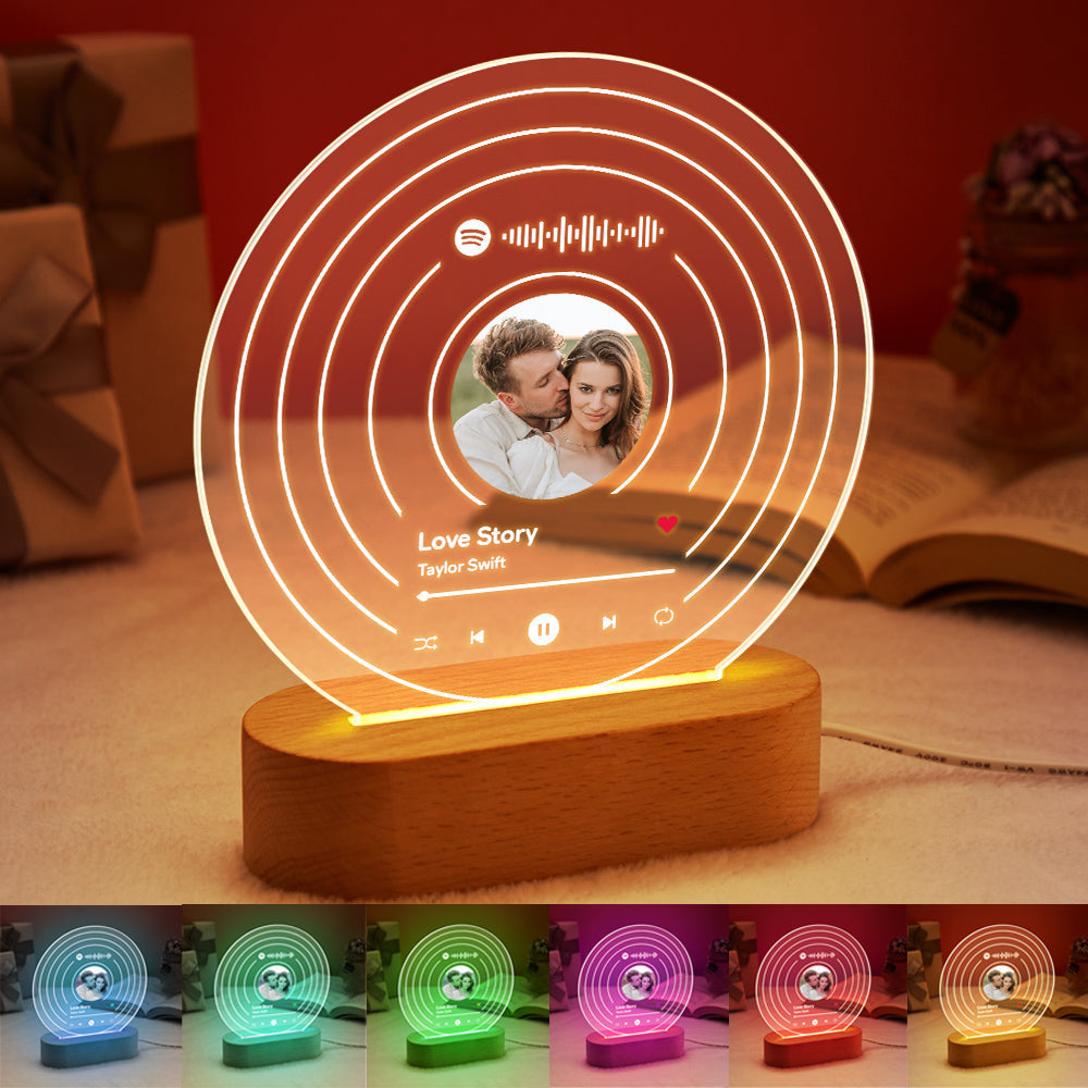 Lampada personalizzata con codice Spotify, regalo personalizzato per luce notturna con placca per foto e canzone per coppia