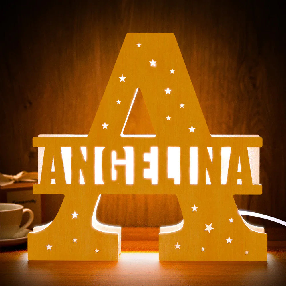Personalized Initial Name Wooden Night Light Custom Letter Lamp Room Decor
