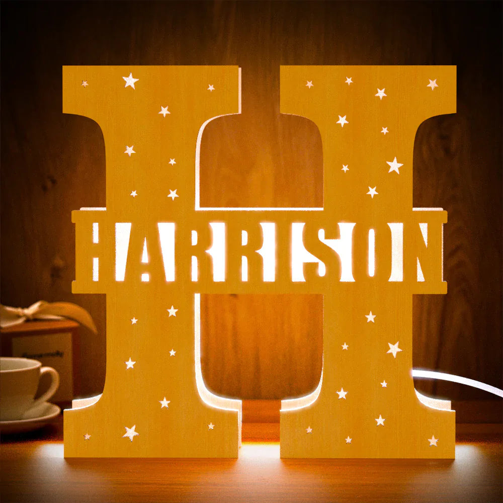 Personalized Initial Name Wooden Night Light Custom Letter Lamp Room Decor