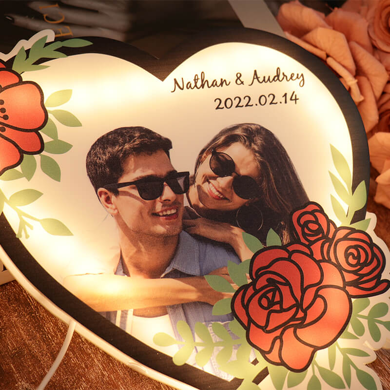 Personalized Photo Heart Acrylic Lamp Night Light Gift For Girlfriend Boyfriend