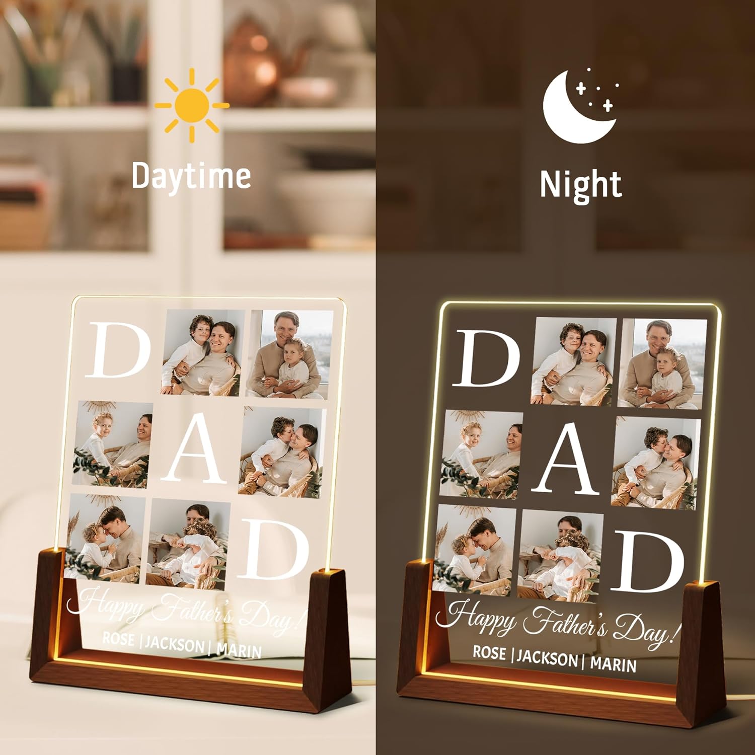 Regali personalizzati per il miglior papà di sempre Luce notturna personalizzata con placca in acrilico con foto