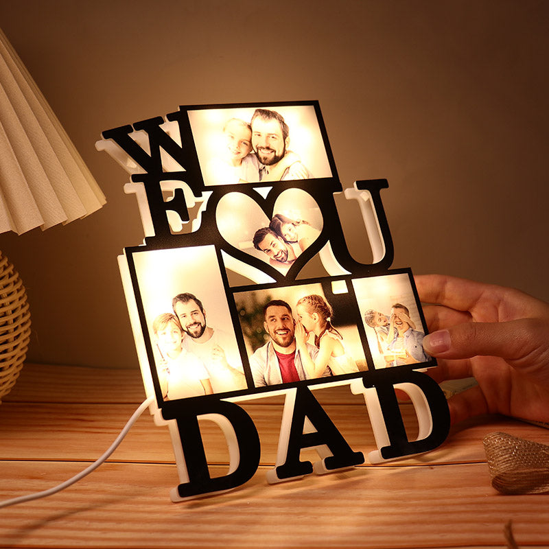 Luce fotografica personalizzata "Ti amiamo papà" come regalo per la festa del papà