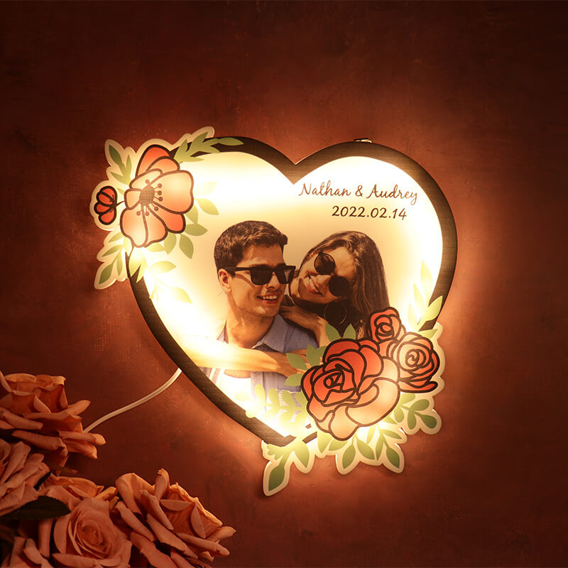 Personalized Photo Heart Acrylic Lamp Night Light Gift For Girlfriend Boyfriend