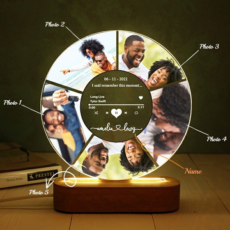 Lampada personalizzata con codice Spotify, regalo personalizzato per luce notturna con placca per foto e canzone per coppia