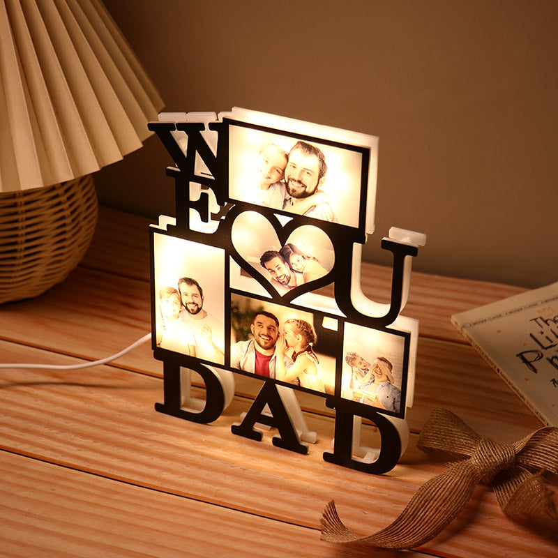 Luce fotografica personalizzata "Ti amiamo papà" come regalo per la festa del papà