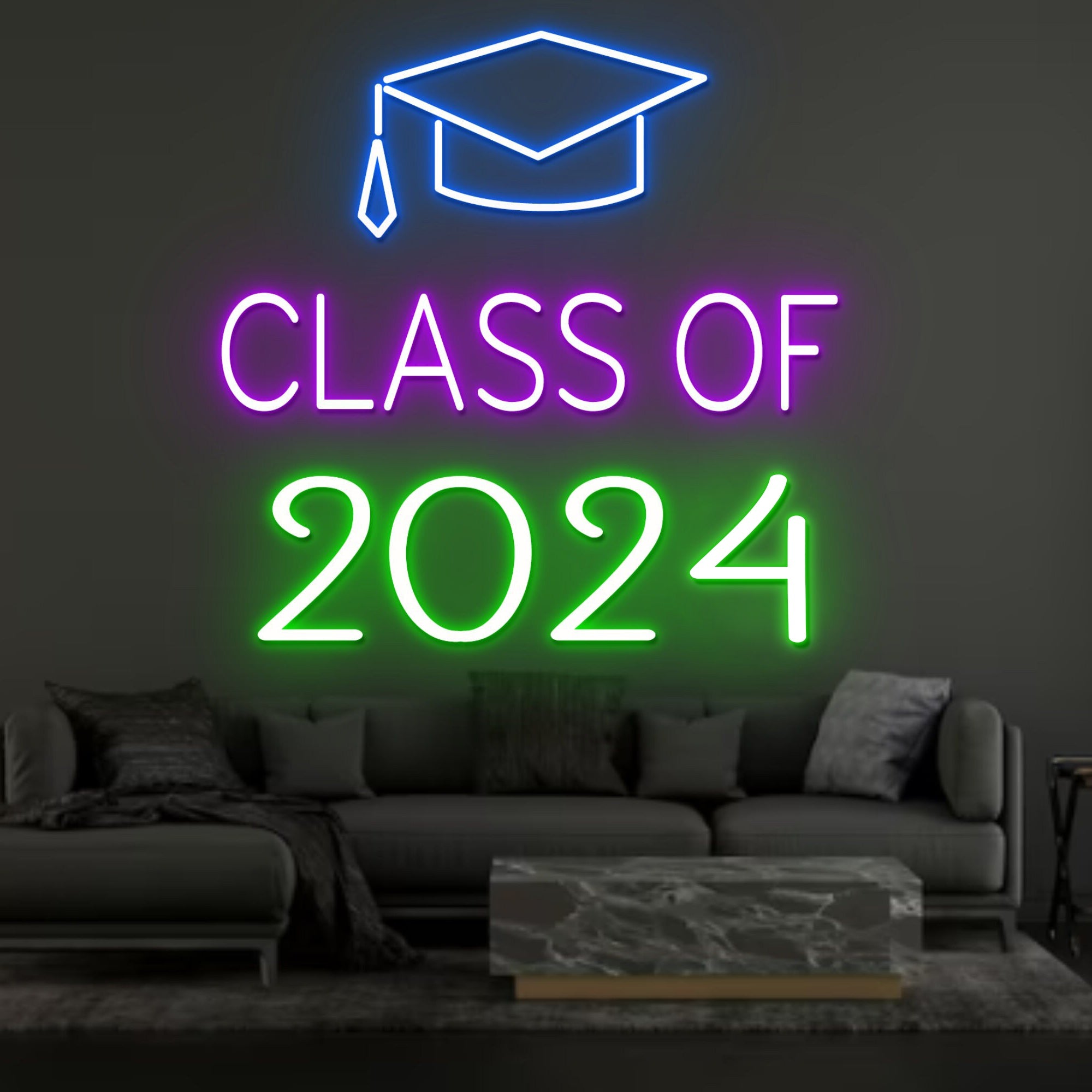 NEONIP-Class Of 2024 Graduates Cap Hat Neon Sign Ceremony Graduation Wall Decor