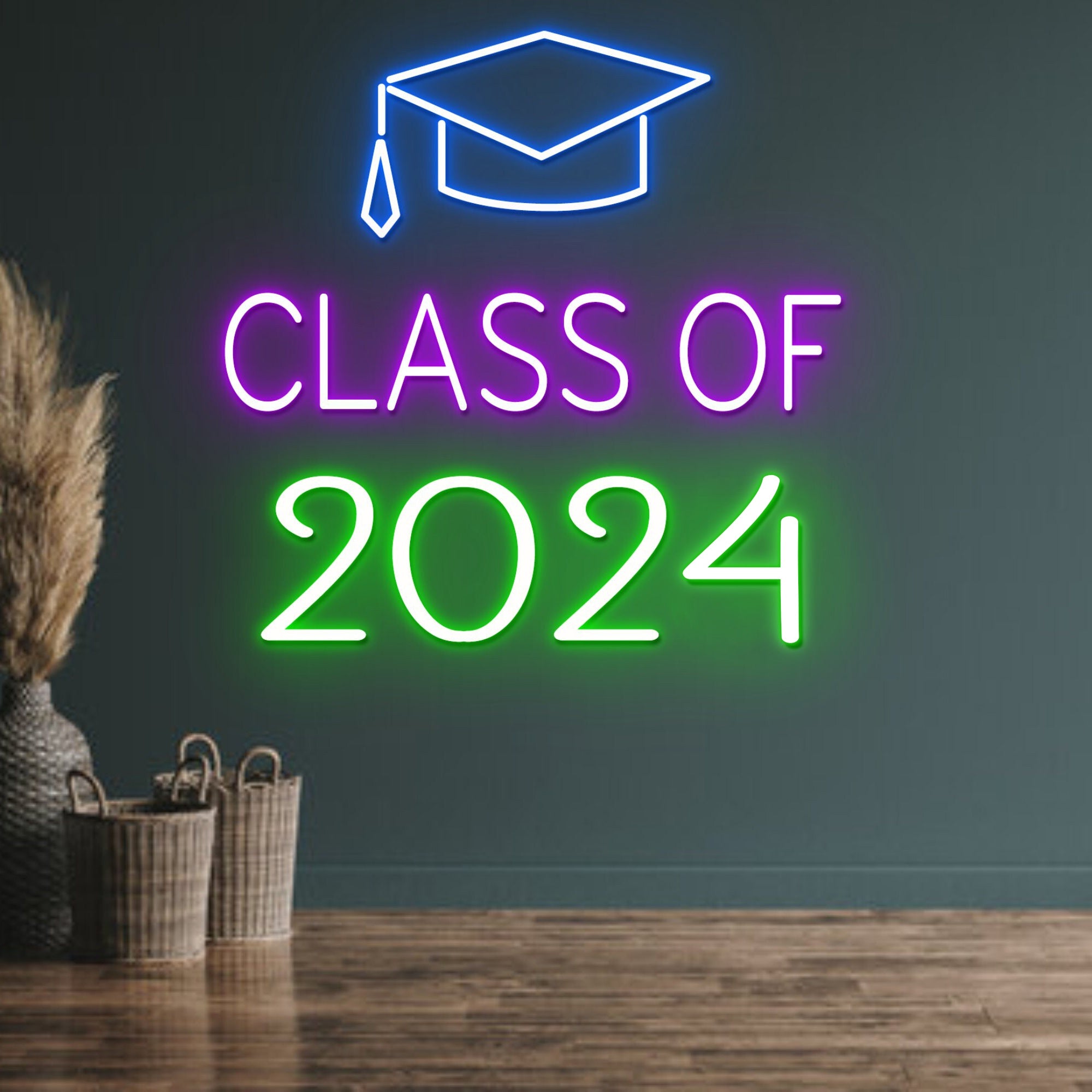 NEONIP-Class Of 2024 Graduates Cap Hat Neon Sign Ceremony Graduation Wall Decor