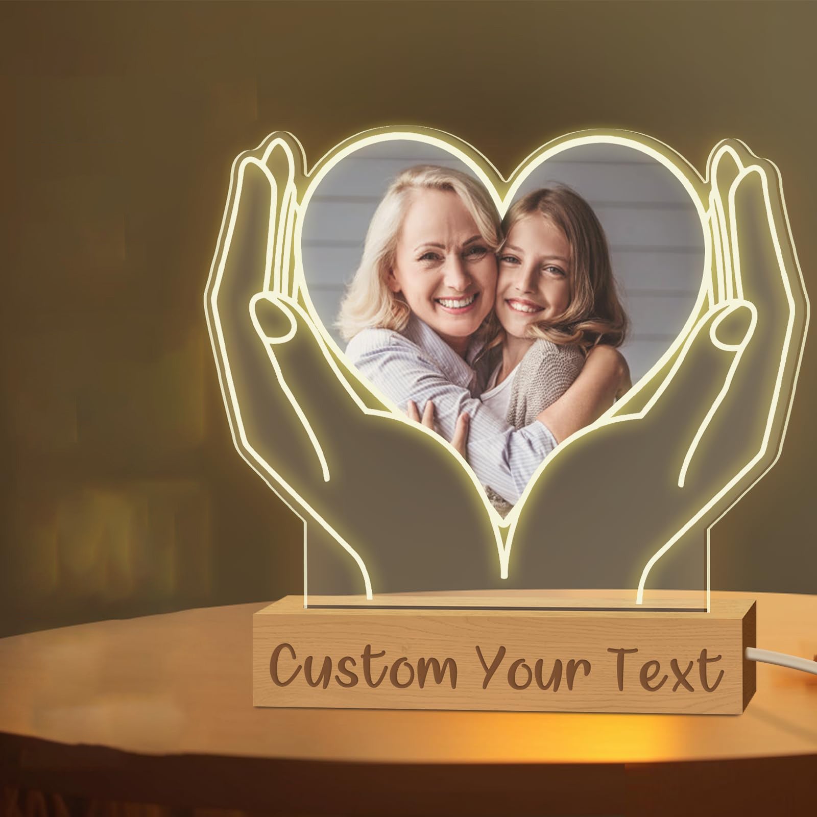 Luce notturna personalizzata con foto a forma di cuore Lampada a LED con nome personalizzato con foto per la fidanzata, il fidanzato 
