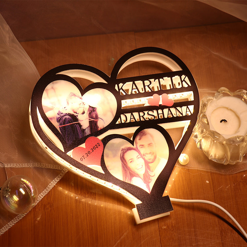 Personalized Custom Couple Heart-shaped Hollow Night Light Gift For Girlfriend Boyfriend