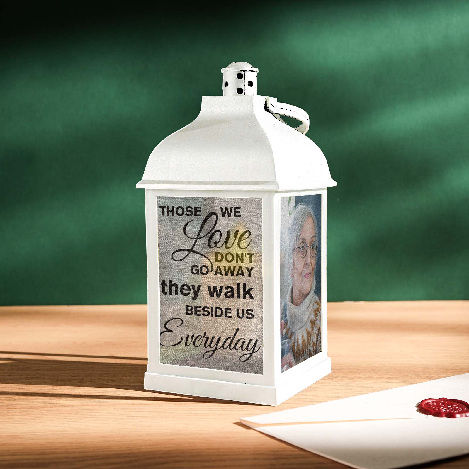 Personalized Memorial Dome Top LED Light Lantern with Message and Photo Sympathy Bereavement Gifts for Family