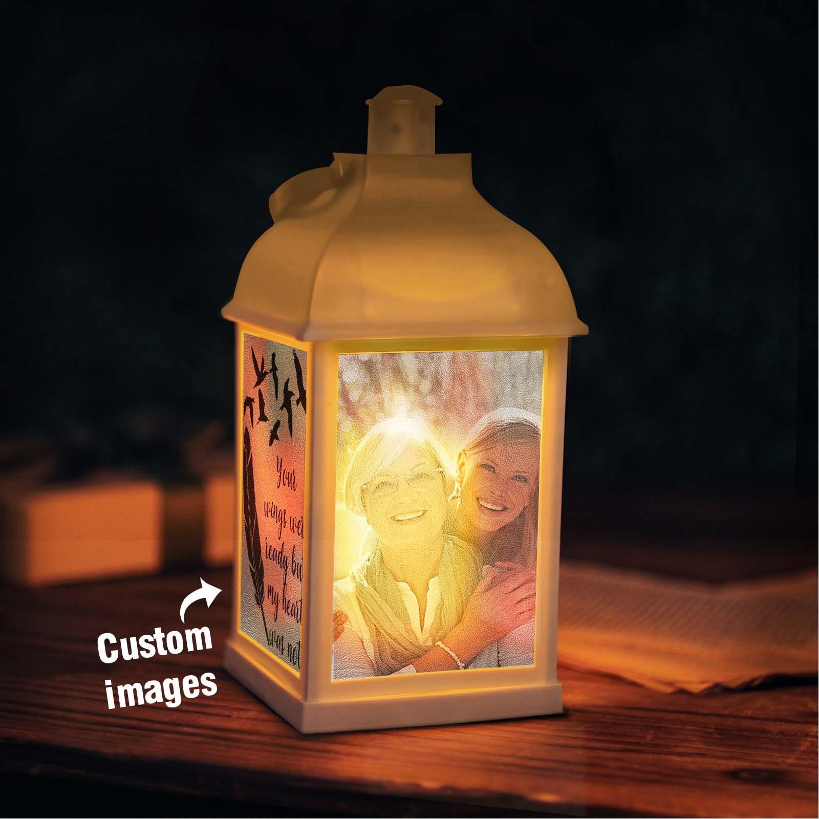 Personalized Memorial Dome Top LED Light Lantern with Message and Photo Sympathy Bereavement Gifts for Family