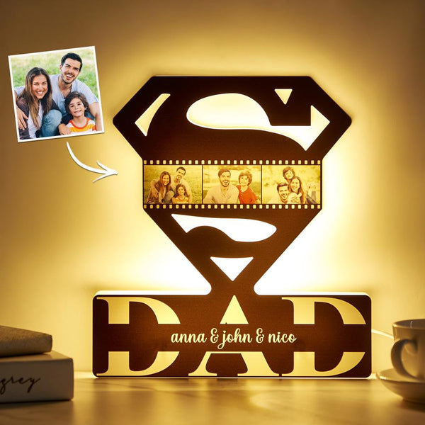 Personalized Names Father's Day Super Dad Photo Night Light For Dad