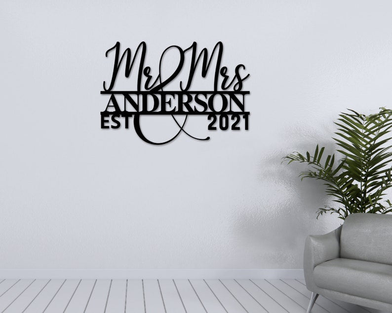 Personalized Wedding Gift Family Name Metal Sign For Anniversary Couple Gift