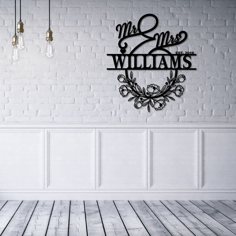 Personalized Mr And Mrs Metal Sign Customizable Family Name For Wall Decor Gift