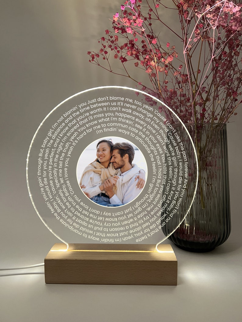 Personalized Vinyl Record Lyrics Print Picture LED Light for Anniversary Wedding Couple Gift