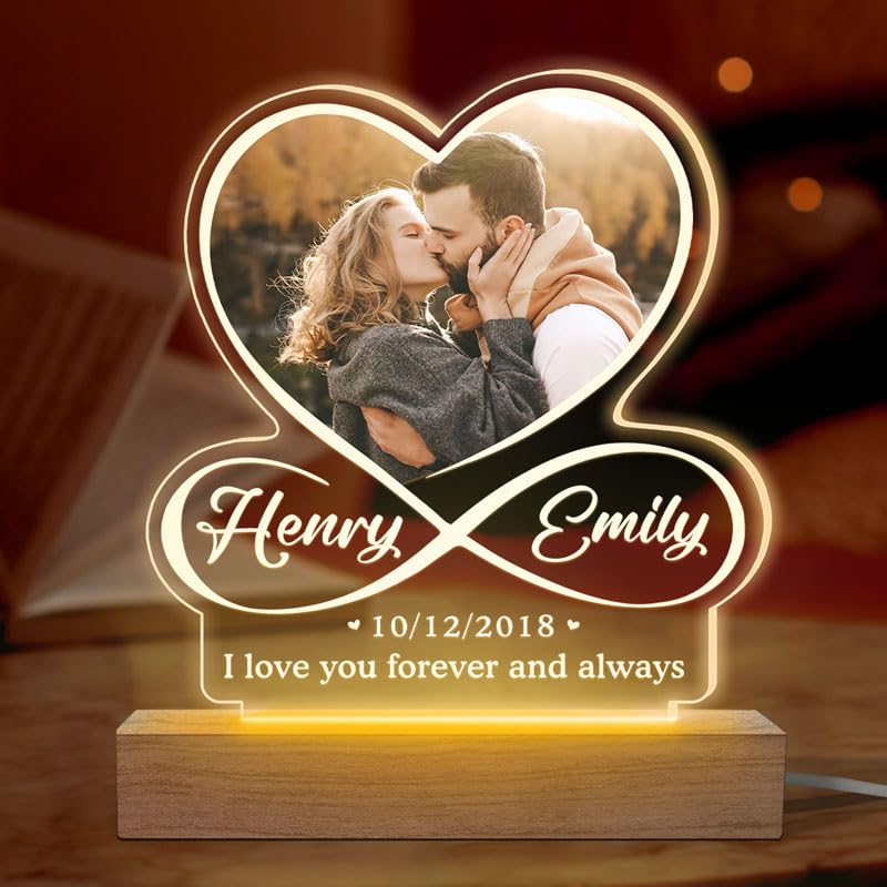 Couple Personalized Birthday Gifts Custom Infinity Heart Shaped Night Light Valentines Day Gifts For Him & Her