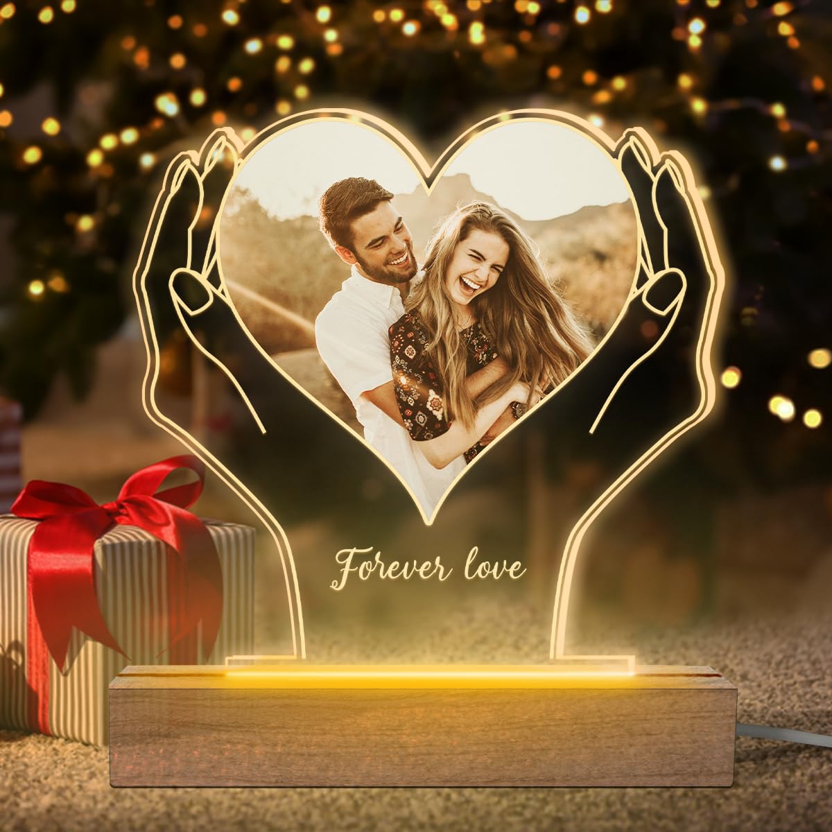 Regali di compleanno personalizzati per luce notturna a LED con foto personalizzata Forever Love per moglie, marito, regali per coppie 