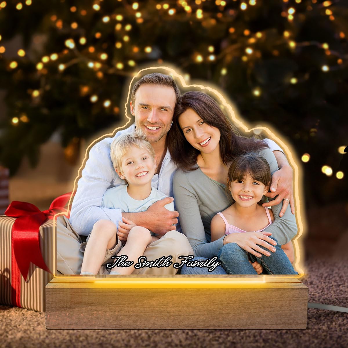 Luce notturna personalizzata per foto di famiglia per decorazioni per la camera da letto, regali per anniversari di famiglia, regali di compleanno per i genitori 