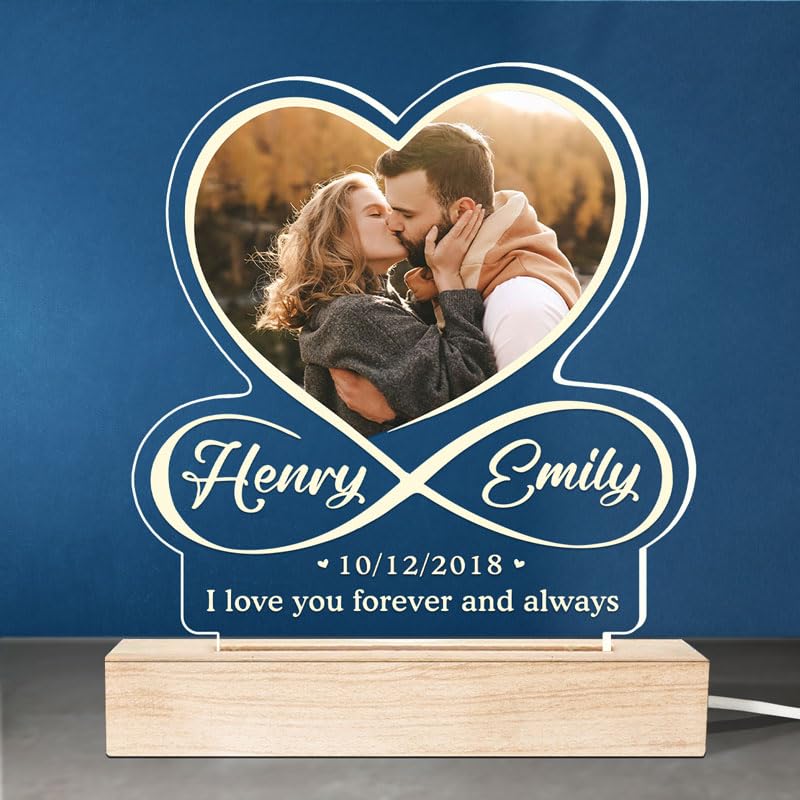 Couple Personalized Birthday Gifts Custom Infinity Heart Shaped Night Light Valentines Day Gifts For Him & Her