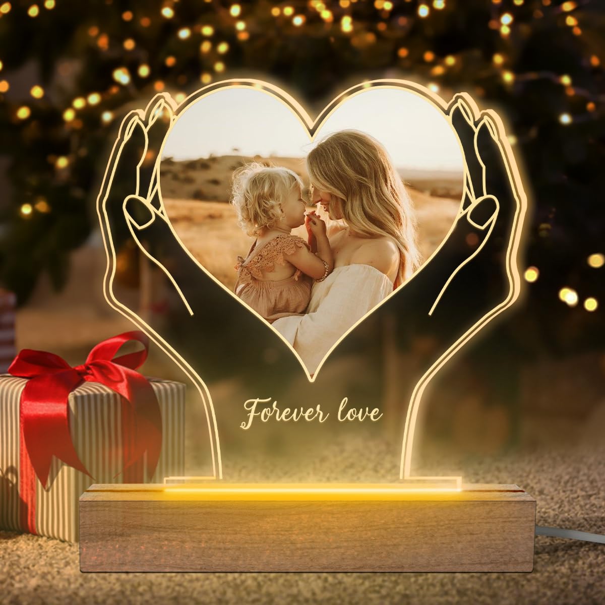 Regali di compleanno personalizzati per luce notturna a LED con foto personalizzata Forever Love per moglie, marito, regali per coppie 