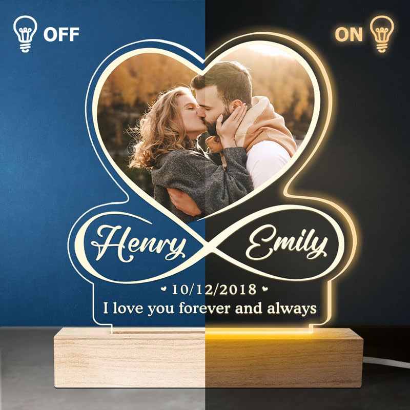 Couple Personalized Birthday Gifts Custom Infinity Heart Shaped Night Light Valentines Day Gifts For Him & Her