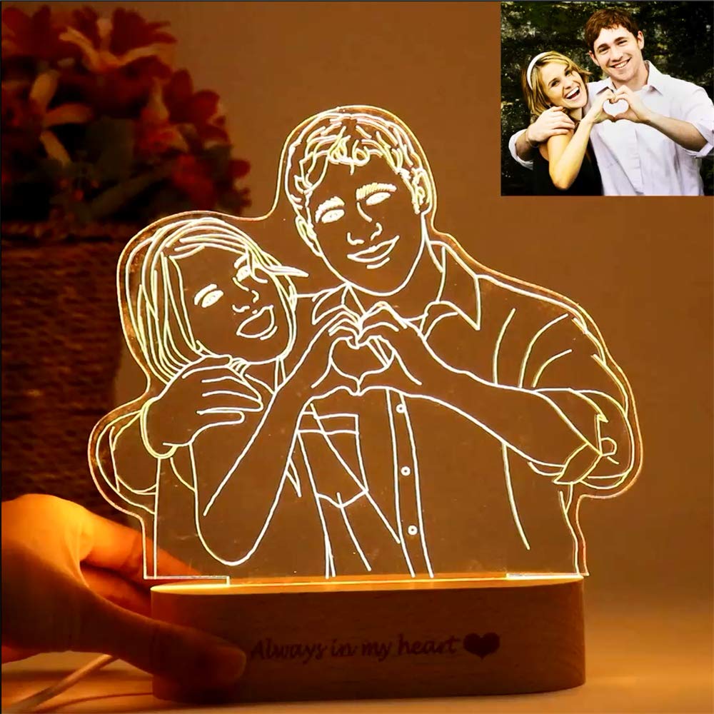 Foto personalizzata Incisione lampada 3D Testo personalizzato Anniversario di matrimonio Regali di compleanno di Natale per coppie 