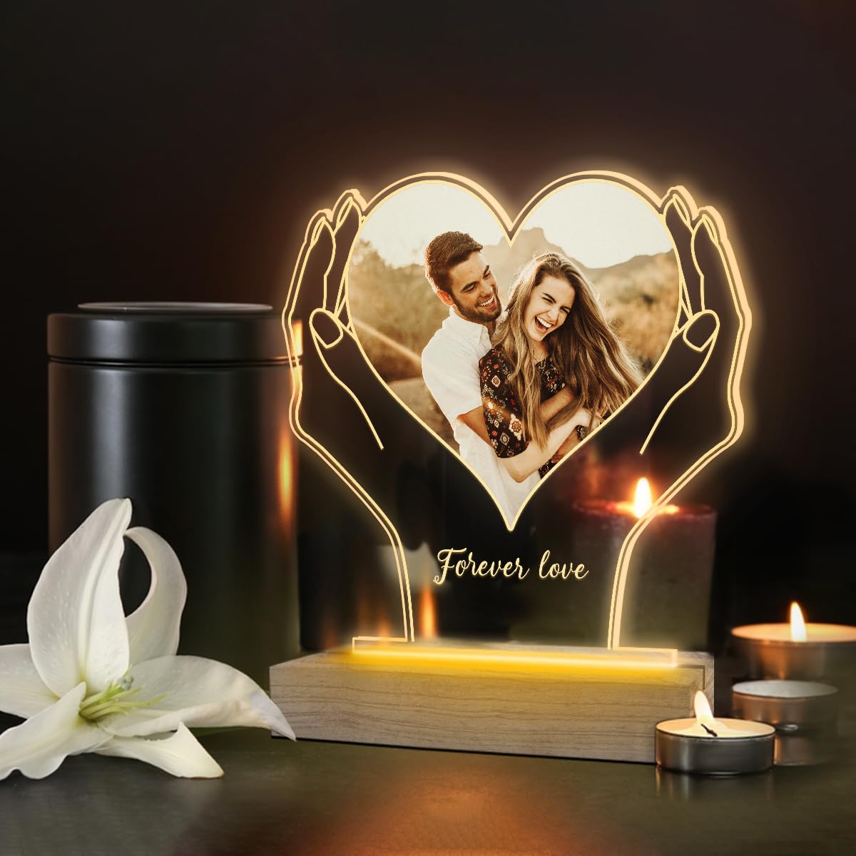 Regali di compleanno personalizzati per luce notturna a LED con foto personalizzata Forever Love per moglie, marito, regali per coppie 