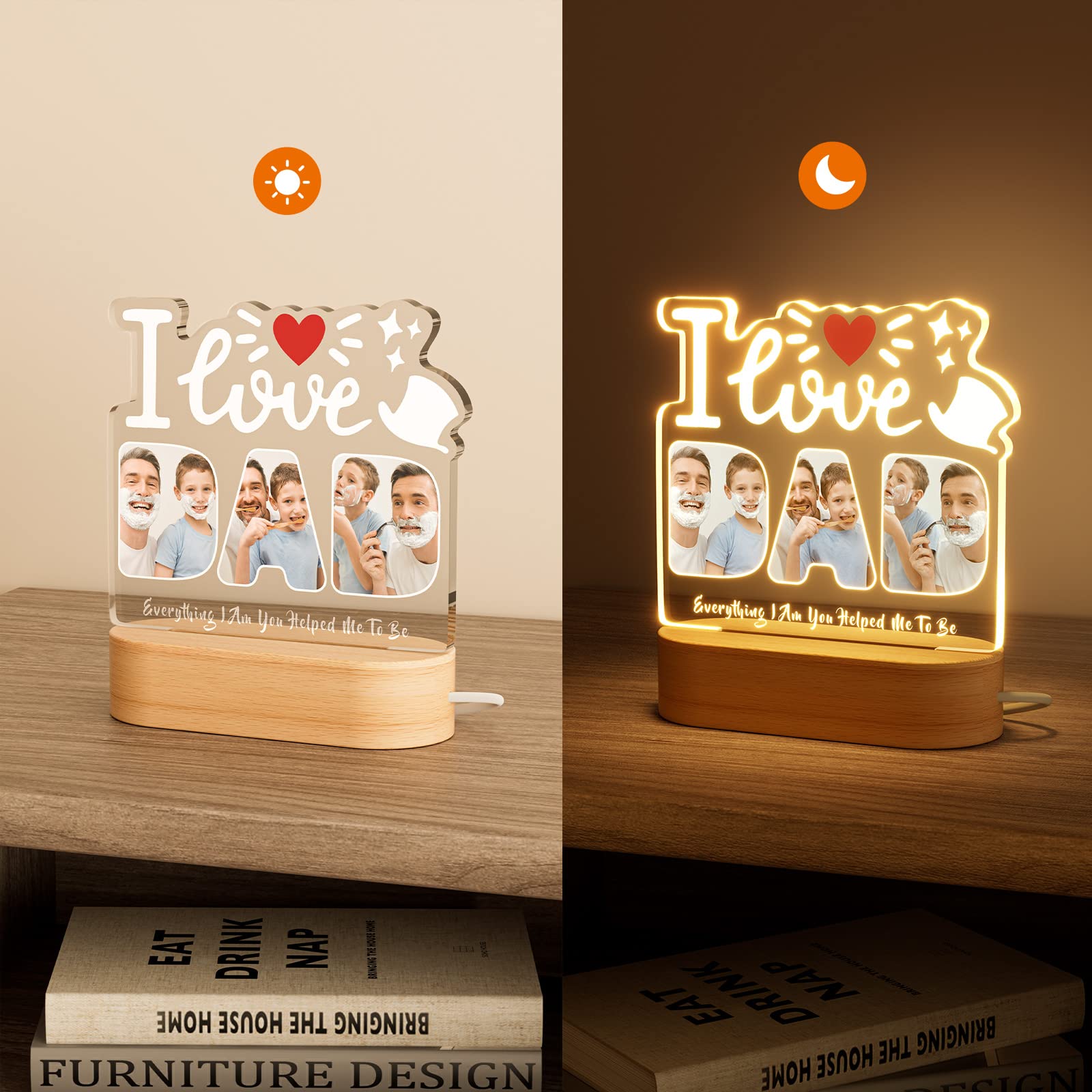 Personalized Gifts for Dad Custom Night Lights with Picture Text Dad Gifts for Father's Day Birthday