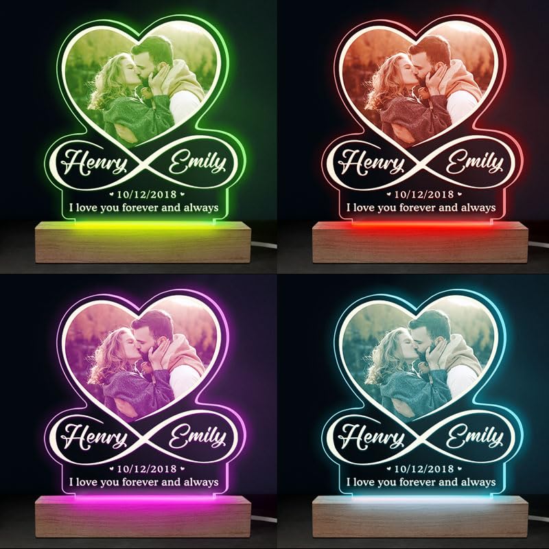 Couple Personalized Birthday Gifts Custom Infinity Heart Shaped Night Light Valentines Day Gifts For Him & Her