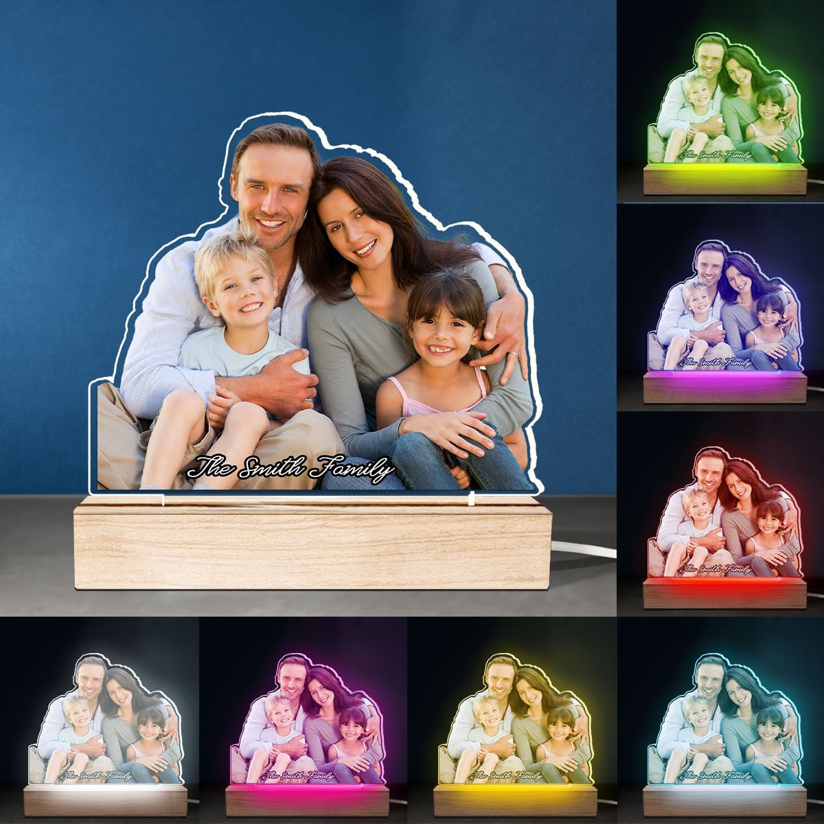 Luce notturna personalizzata per foto di famiglia per decorazioni per la camera da letto, regali per anniversari di famiglia, regali di compleanno per i genitori 