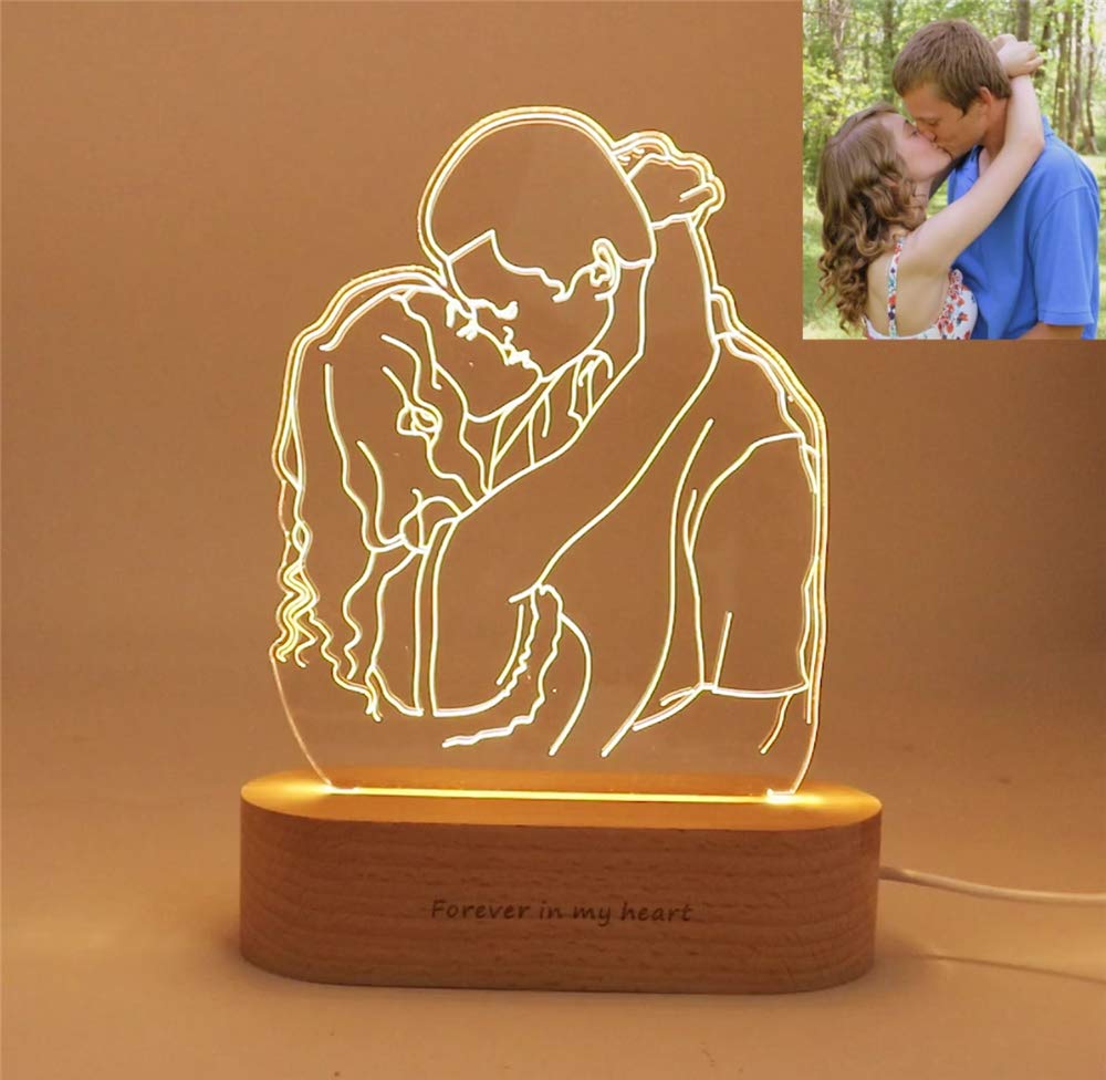 Personalized Photo 3D Lamp Engraving Custom Text Wedding Anniversary Christmas Birthday Gifts For Couples