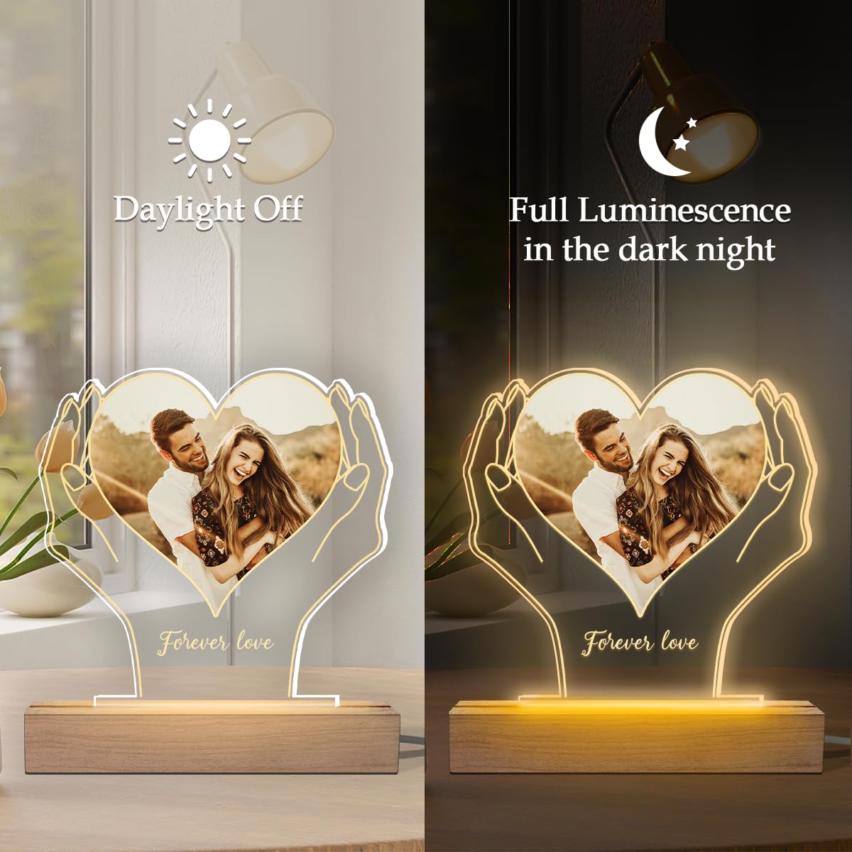 Regali di compleanno personalizzati per luce notturna a LED con foto personalizzata Forever Love per moglie, marito, regali per coppie 