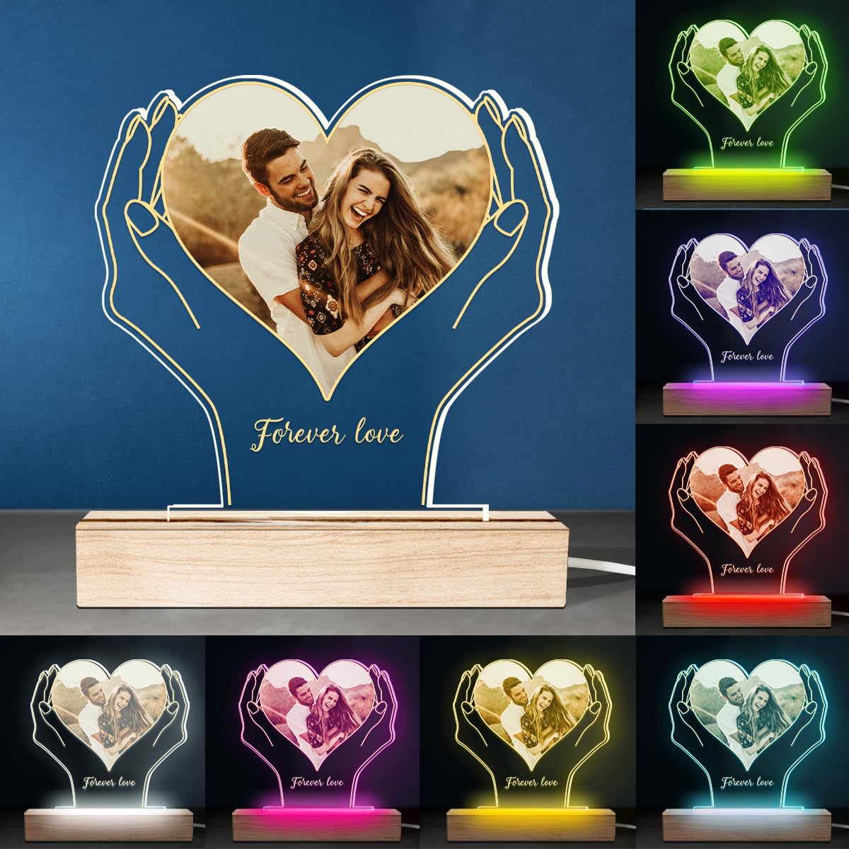 Custom Forever Love Personalized Photo LED Night Light Birthday Gifts for Wife Husband Gifts for Couples