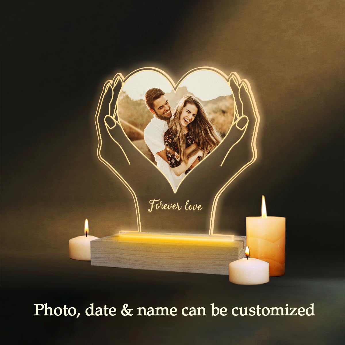 Regali di compleanno personalizzati per luce notturna a LED con foto personalizzata Forever Love per moglie, marito, regali per coppie 