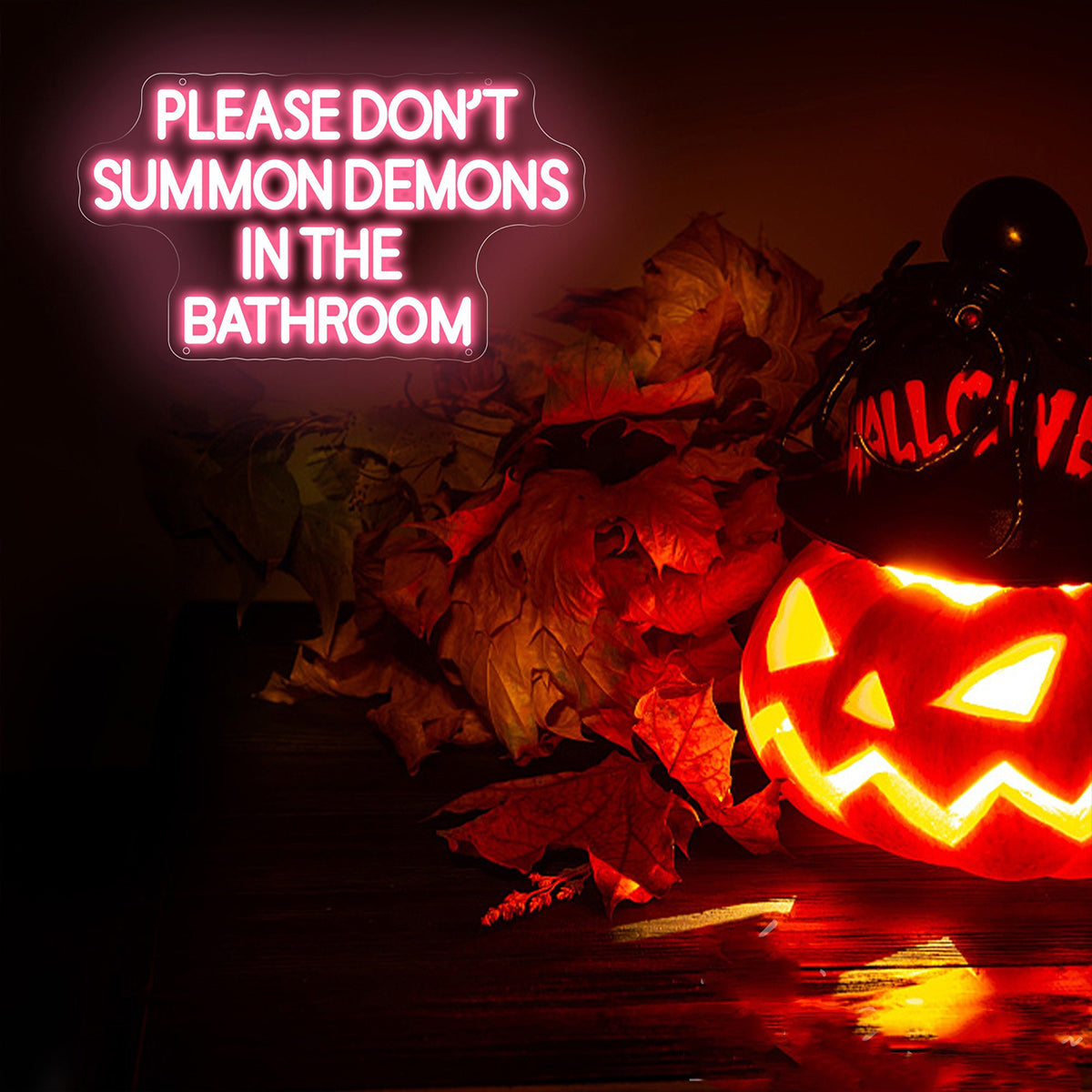 NEONIP-100% Handmade Halloween Custom Please Don't Summon Demons In The Bathroom Neon Sign