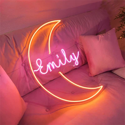 Insegna al neon LED Luna personalizzata, realizzata a mano al 100% NEONIP, con il nome del tuo bambino